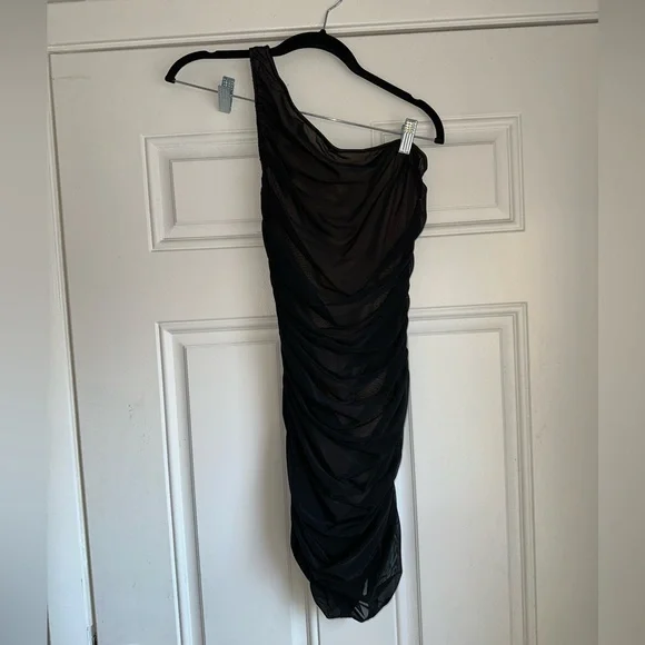 Alice +‎ Olivia Cruz Ruched One Shoulder Mini Bodycon Dress size 4 - Picture 2 of 5